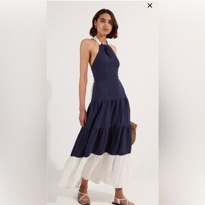 Karen Millen Navy and White Halter Midi Dress